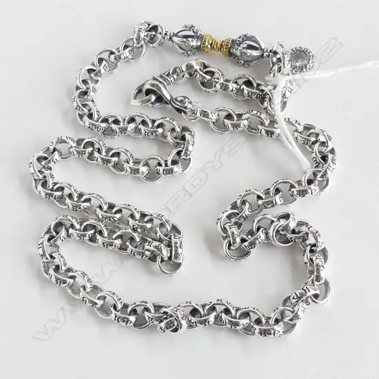 MODERN HEAVY SILVER BELCHER LINK LONG NECK CHAIN L.540mm 55.5gms Eagle's claw scepter clasp