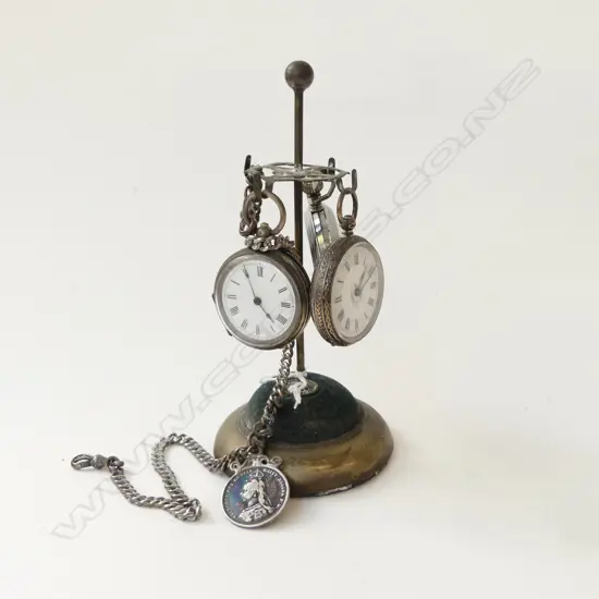 3 POCKET WATCHES (PLATE, 800 SILVER w. CHAIN, STG) ON EP HOLDER