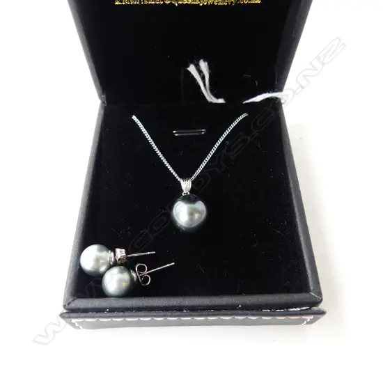 PR BLACK PEARL EARRINGS & STG PENDANT NECKLACE