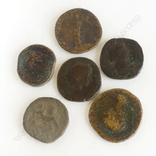 6 ROMAN COINS: Sestertii of SEPTIMIUS SEVERUS + TRAJAN + LUCILLA + ANTONINUS PIUS + COMMODUS + JULIA MAMAEA