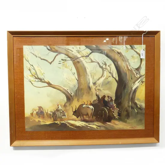 W/C INDIAN BULLOCK WAGONS SIGNED G D PAULRAJ H480 L620MM