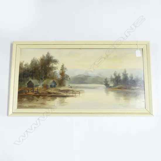 W A BOLLARD 'THE MAORI CAMP, SUNSET', SIGNED/DATED 1905, 300 x 600mm