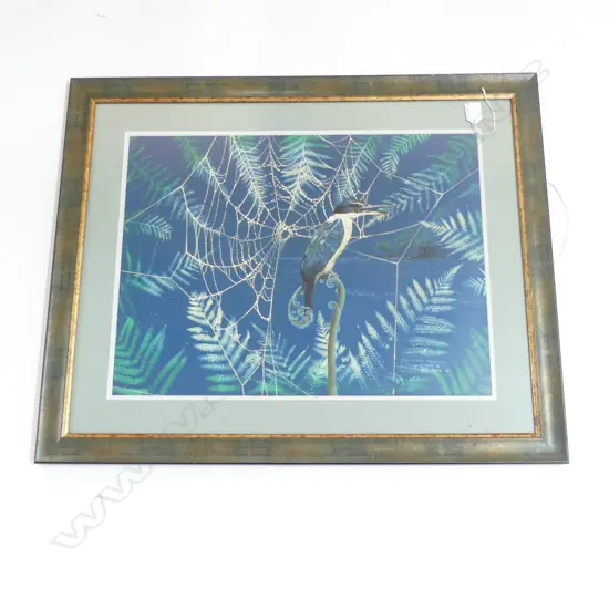 REI HAMMON (1919-2008) 'NEW ZEALND KINGFISHER & AWANUI' ACRYLIC SIGNED & DATED '93 400 X 530mm