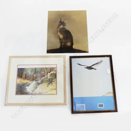 3 ARTWORKS; C. CHEYNE LYNX PRINT UNFRAMED, WC 250x340mm, OTHER 