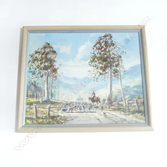 HENZE BOEHNKE 'MUSTERING NEATH THE GUMS BETWEEN MATAMATA AND CAMBRIDGE' OIL ON BOARD, 575x705mm