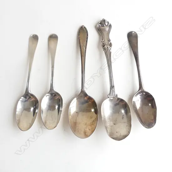 5 MIXED PATS S/SILVER  TEA SPOONS 90GMS