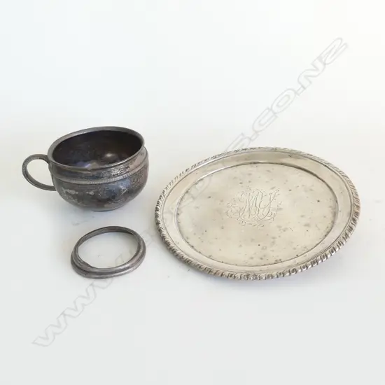 GEO S/SILVER SALVER ONE FOOT MISSING & S/SILVER CUP BASE OFF TOTAL WIEGHT 319GMS