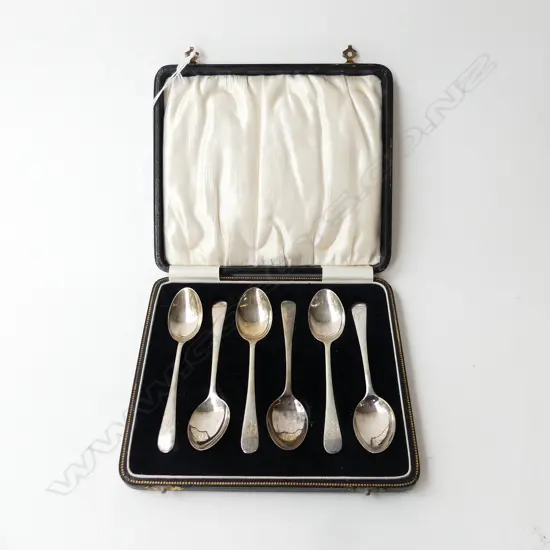 6 STG SILVER TEASPOONS, 70gms, CASED