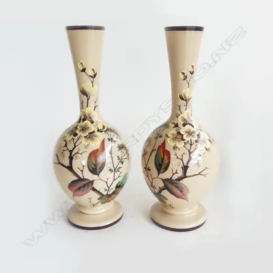 PR EDWARDIAN MUSTARD COLORED  FLORAL PAINTED VASES H330MM