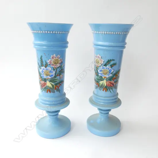 PAIR OF VICTORIAN GLASS VASES, ONE WITH HAIRLINE CRACK, H390mm