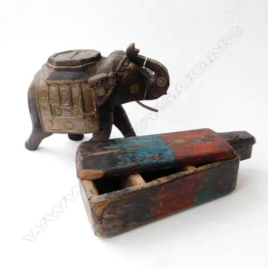 ETHNIC WOODEN ELEPHANT & SPICE BOX L.350mm