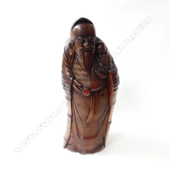 ORIENTAL CARVED BAMBOO FIGURE H.410mm