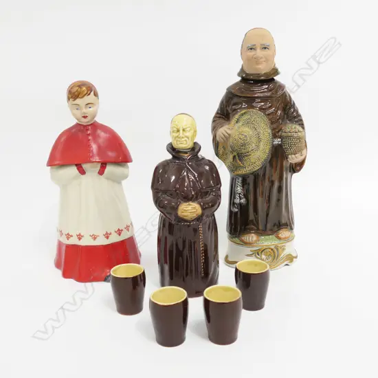 3 FIGURAL DECANTERS; 2 MONKS + CHOIR BOY H.320mm