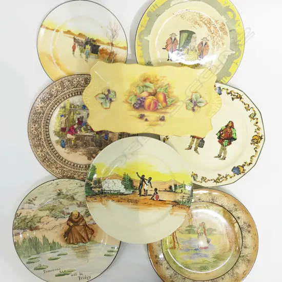 6 PLATES + AYNSLEY ORCHARD GOLD DISH L.315mm