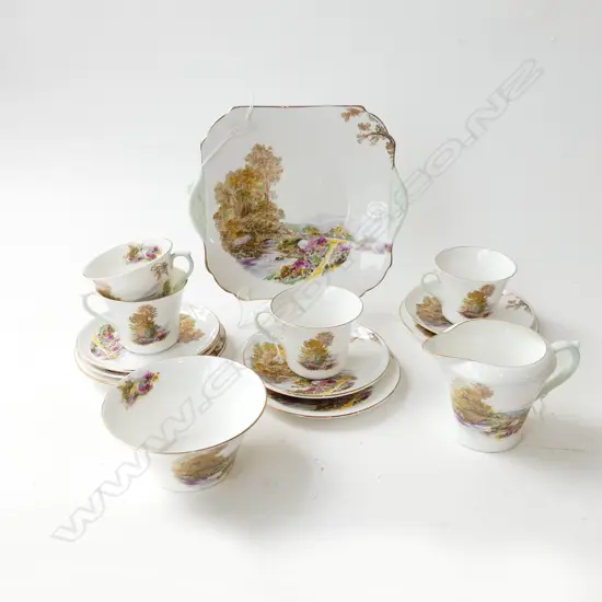 SHELLEY FOUR CUP TEASET JUG MILK SERVING PLATE 'HEATHER' PATTERN 