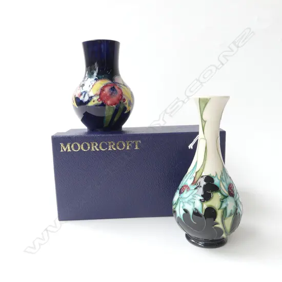 2 MOORCROFT VASES; SEA HOLLY H.170mm CRAZING, IRISES &amp; ORCHIDS H.130mm