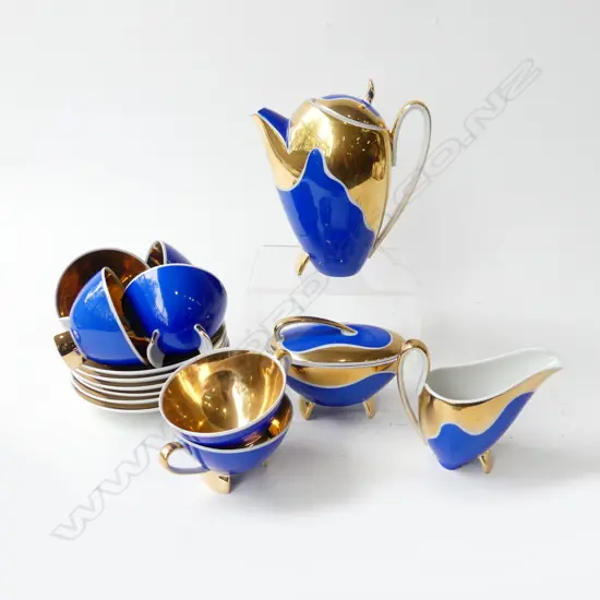 RETRO WEST GERMAN BLUE &amp; GOLD TEA SET