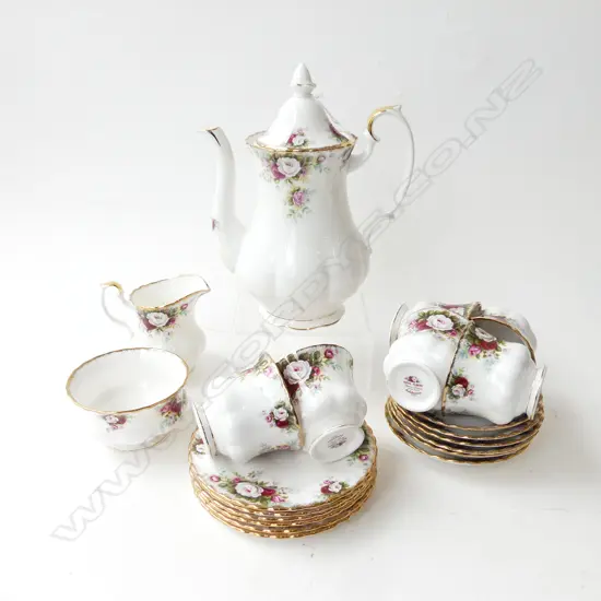 ROYAL ALBERT &#x27;CELEBRATION&#x27; COFFEE SET; 6 TRIOS, COFFEE POT, MILK &amp; SUGAR