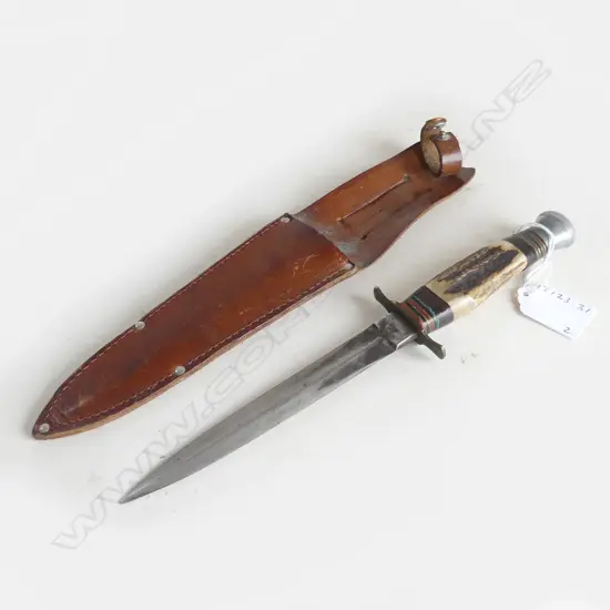 ORIG EARLY VIEW-MASTER WITH SLIDES &amp; HORN GRIPPED OLD STILETTO DAGGER, L.260mm sorry no photo of viewer