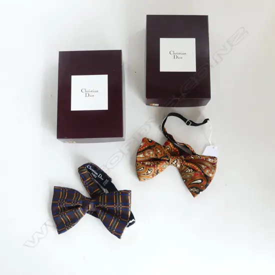 2 VINTAGE CHRISTIAN DIOR SILK BOW TIES IN ORIGINAL BOXES 