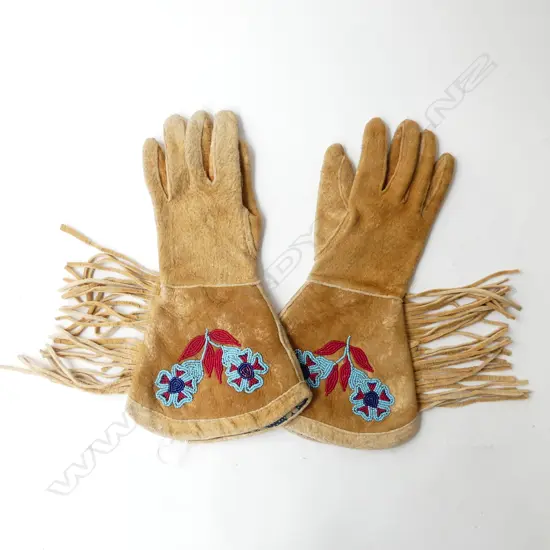 Pr of Vintage Navajo gloves with beaded decoration