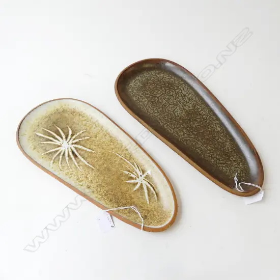 TWO IAN FIRTH OVAL DISHES, POTTER'S MARK TO BASE, L.360mm