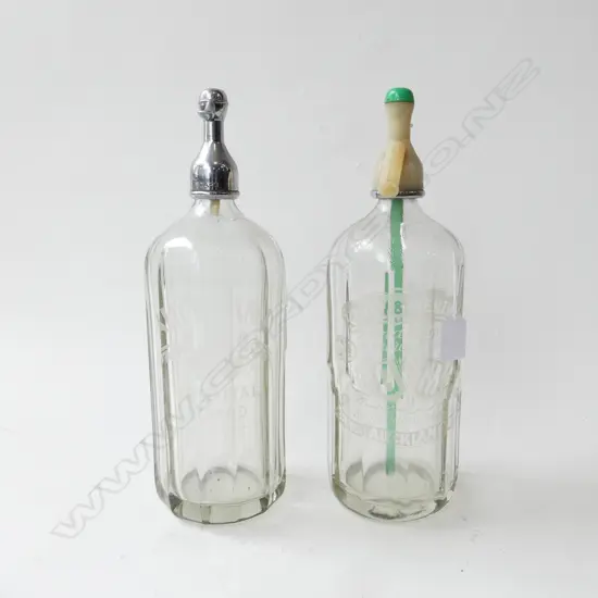 TWO VINTAGE SODA SYPHONS; GREY & MENZIES & AUCKLAND HOSPITAL BOARD, H.320mm