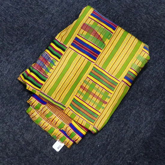HAND WOVEN AFRICAN KENTE CLOTH GREEN & YELLOW 