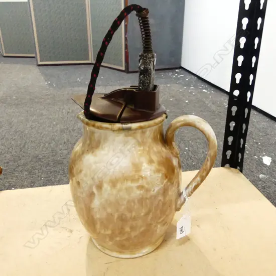 EARLY TEMUKA?, STONEWARE SPONGE GLAZED ELECTRIC KETTLE WITH NZ MADE BAKELIOTE FITTINGS 