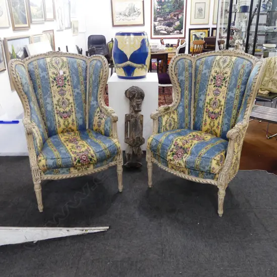 PR FRENCH STYLE ARMCHAIRS IN STRIPED UPHOLSTERY