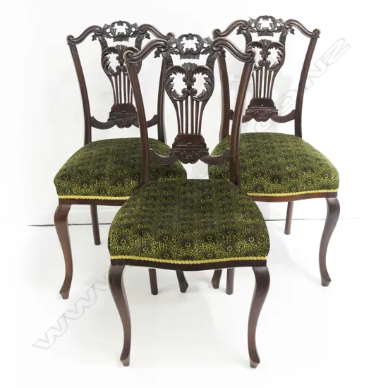 3 DINING CHAIRS, GREEN VELVET LIBERTY SEATS