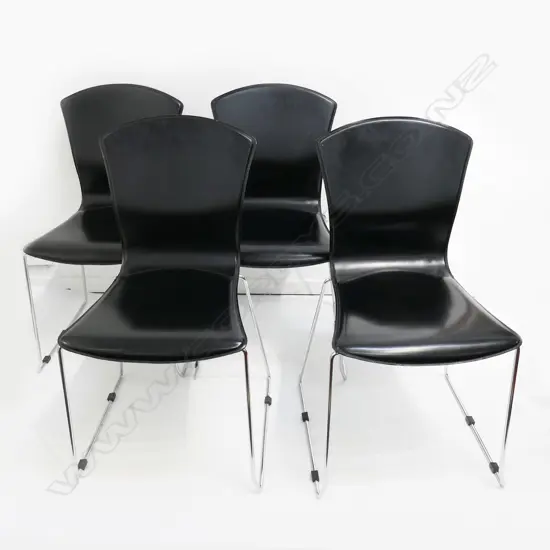 4 ITALIAN BLACK LEATHER DINING CHAIRS BY ROBERTO FOSCHIA