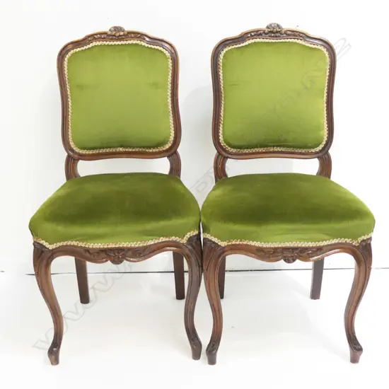 PR FRENCH STYLE CHAIRS, GREEN UPHOLSTERY