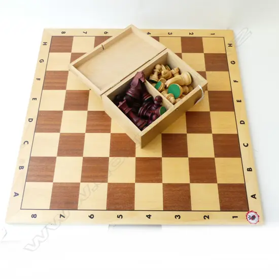 CHESS BOARD AND BOXED CHESS PIECES