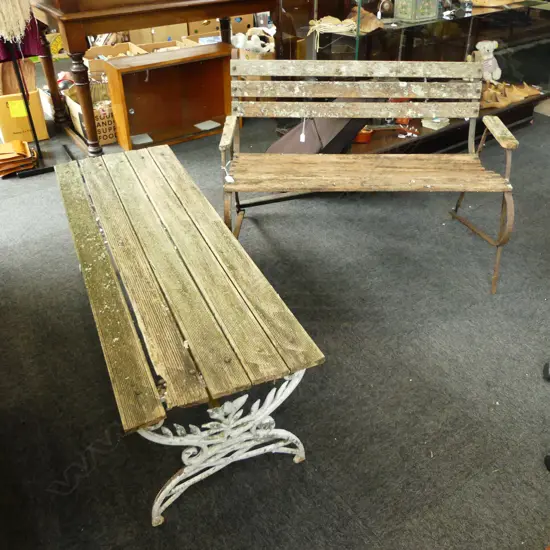 2 RUSTIC GARDEN BENCHES W.1100, 1380mm