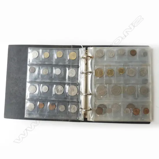 COLLECTION WORLD COINS IN VINTAGE FOLDER 