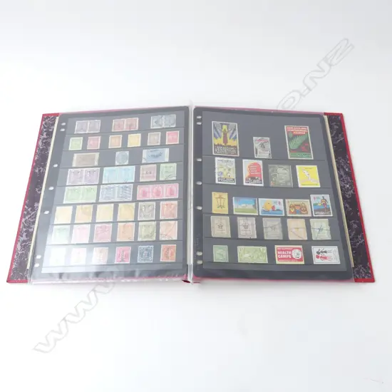 2 PAGES OF VINTAGE NZ STAMPS IN RED ALBUM