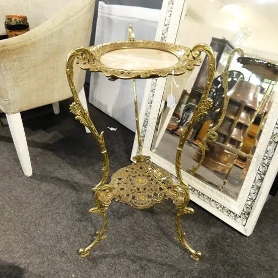 BRASS MARBLE TOP PLANT STAND H.700mm