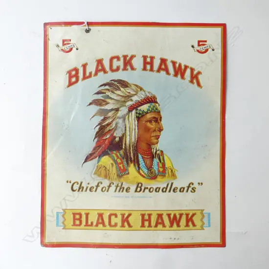 A VINTAGE ENAMEL 'BLACK HAWK' SIGN' 350 x 285mm