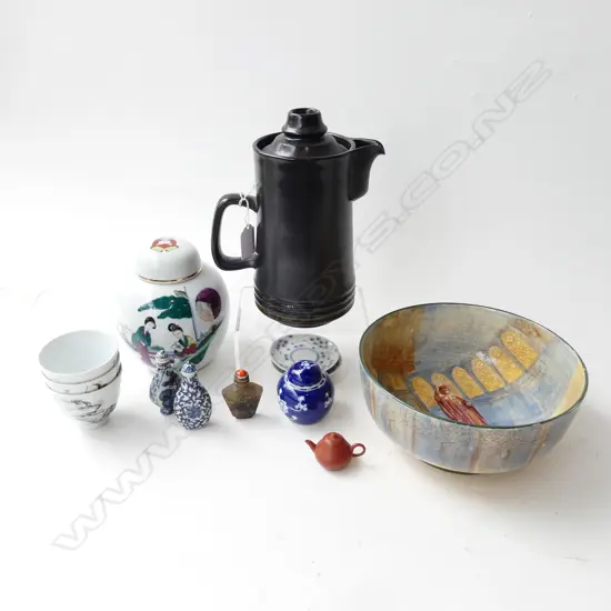 13 ASST. PCES; 3 SNUFF BOTTLES, TEAPOT, DOULTON BOWL AF ETC