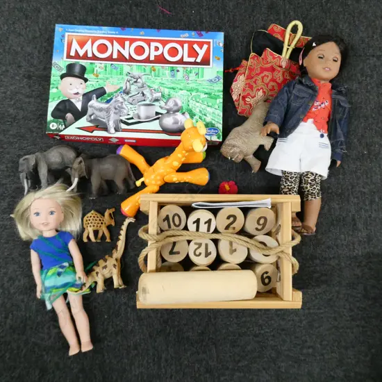 MONOPOLY, 2 DOLLS, MOLKKY FINLAND OUTDOOR GAME