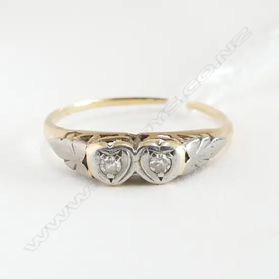 9CT GOLD, 2 DIAMOND ESTATE RING; 1.3grms SIZE L (Ring showing wear)