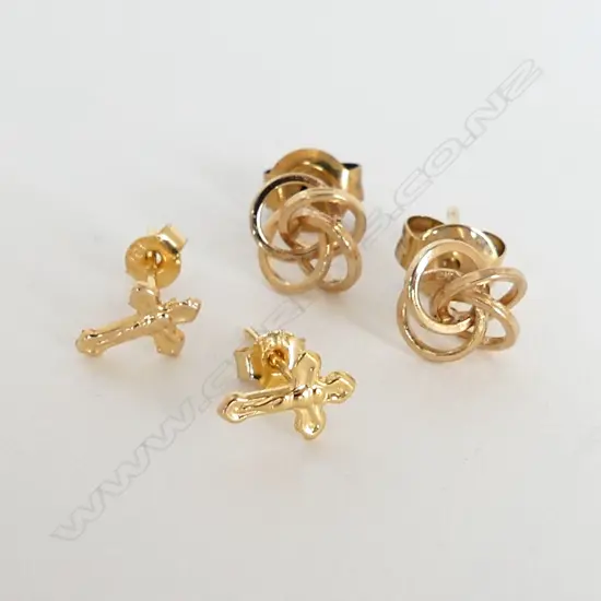 2PRS EARRINGS CROSS 7 KNOTS 9CT & 18CT 1GM