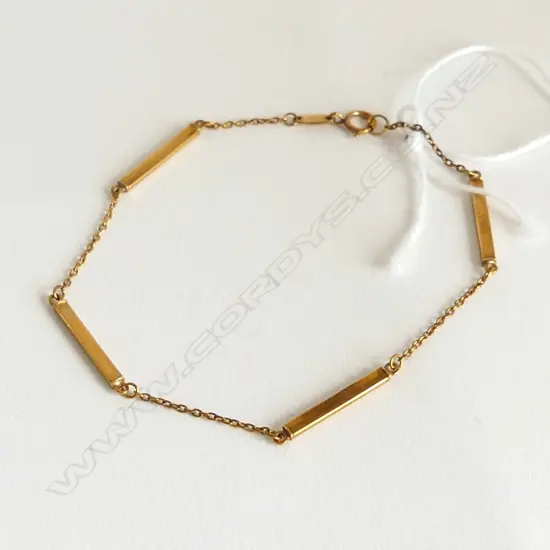 9ct YELLOW GOLD BAR & FINE LINK BRACELET 1.28gms