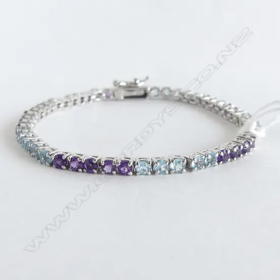 SILVER BLUE TOPAZ & AMETHYST TENNIS BRACELET (NEW)
