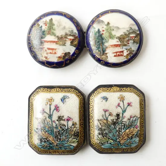 x2 Prs of Antique satsuma buckles with signatures