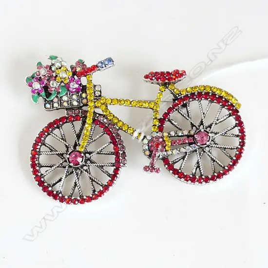 LG COLOURFUL DIAMANTE BICYCLE BROOCH, NEW