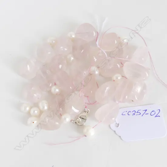 ROSE QUARTZ & PEARL NECKLACE, SILVER CLASP (Broken - Needs re-Threading)