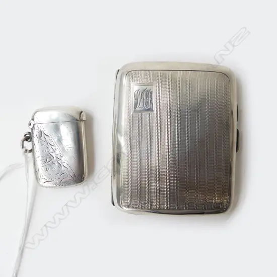 STG SILVER CIGARETTE CASE; B'HAM 1929, 60grms. & STG SILVER VESTA; CHESTER, 1896, 20grms. 