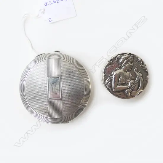 STG SILVER COMPACT B'HAM 1936 60GRMS. & ST SILVER EMBOSSED BOX 34GRMS.